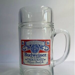 Vintage Budweiser 1 Liter Glass Beer Stein Mug | Heavy Glass Breweriana‎